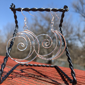.925 Sterling Silver Earrings Crescent Moon Artisan Spiral Unique 3D Effect Cool